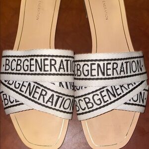 BCBGeneration Black and White Sandals with Geometric Pattern